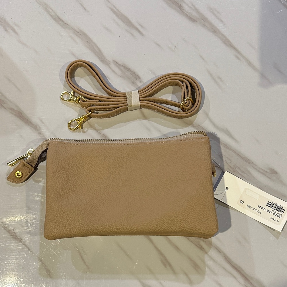 Elegant Tan Leather Clutch with Removable Strap